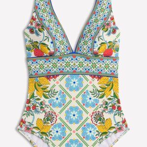 Boden Porto V-Neck Swimsuit Multi, Citrus Vine Tile 6L NWT